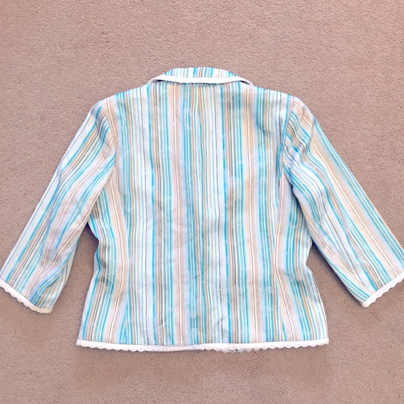 Covington Womens Blazer Jacket Size 14 Large Blue White Floral Stripe Lace Trim - Picture 3 of 12